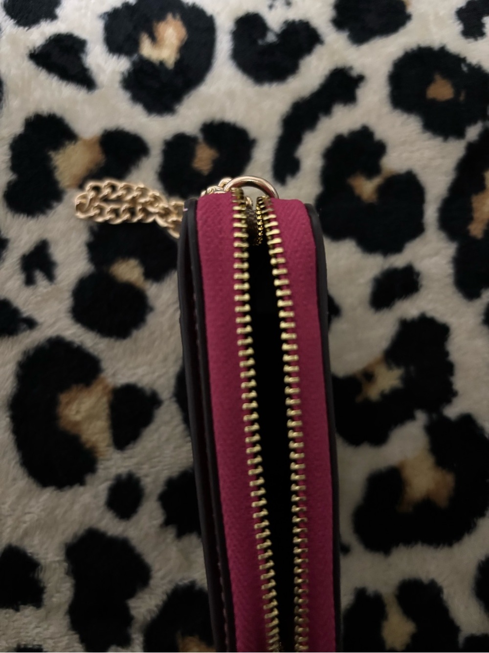 Coach Brown Monogram Card Case with Magenta Trim and Gold Chain - Picture 6 of 9